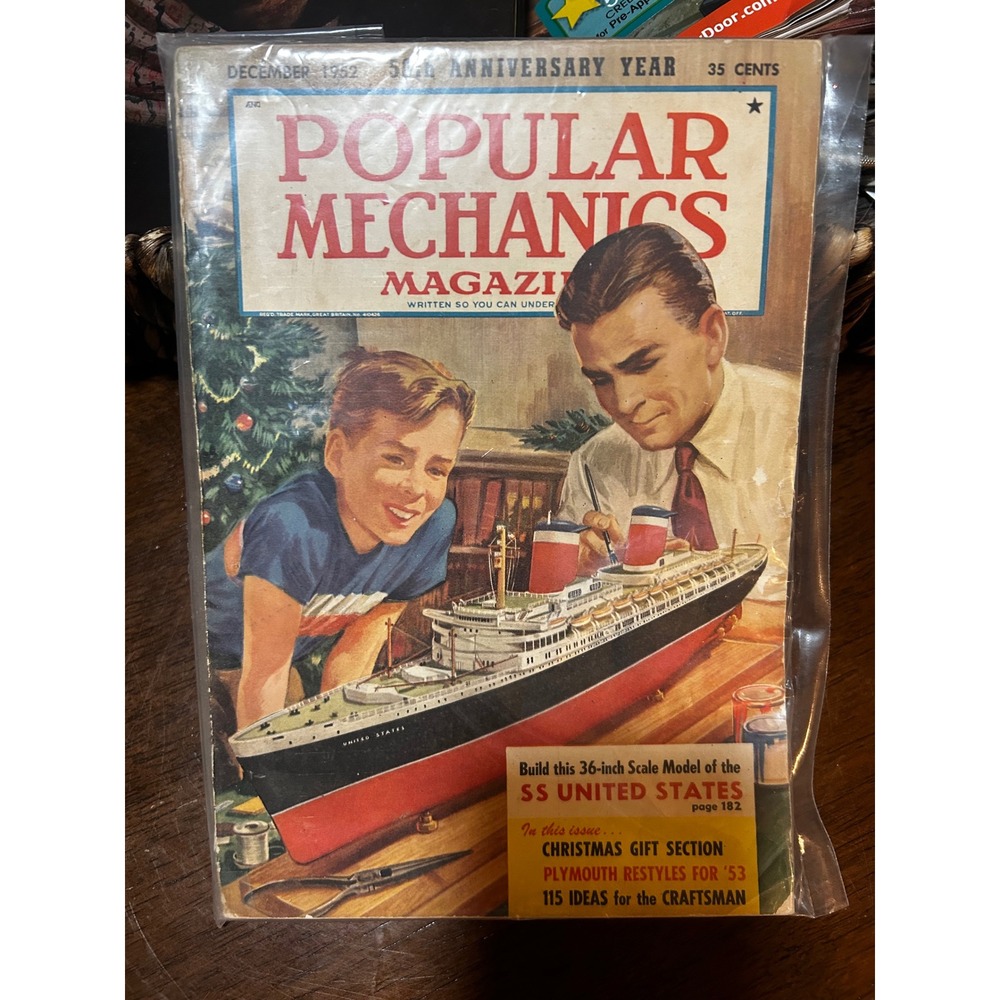 Vintage Popular Mechanics Magazine Dec 1952 50th Anniversary SS United States